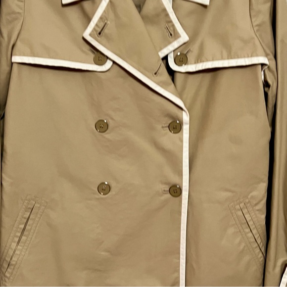 Liz Claiborne‎ Size Large Khaki With White Trim Lined Rain/Trench Jacket Buttons - Picture 4 of 14